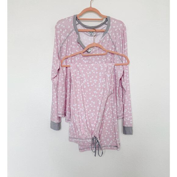 Splendid Womens Pajama Set Size XL Pink Heart Print Top Pants Lounge Softcore - Picture 1 of 8